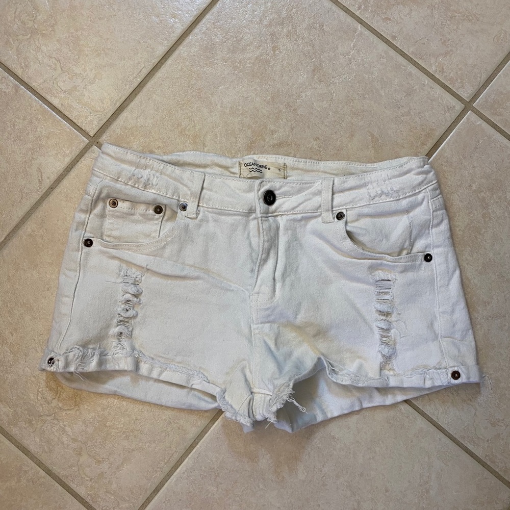 White Denim Ripped Shorts